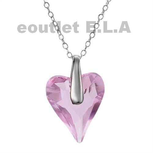 PINK SWAROVSKI CRYSTAL HEART SILVER NECKLACE-22x14mm